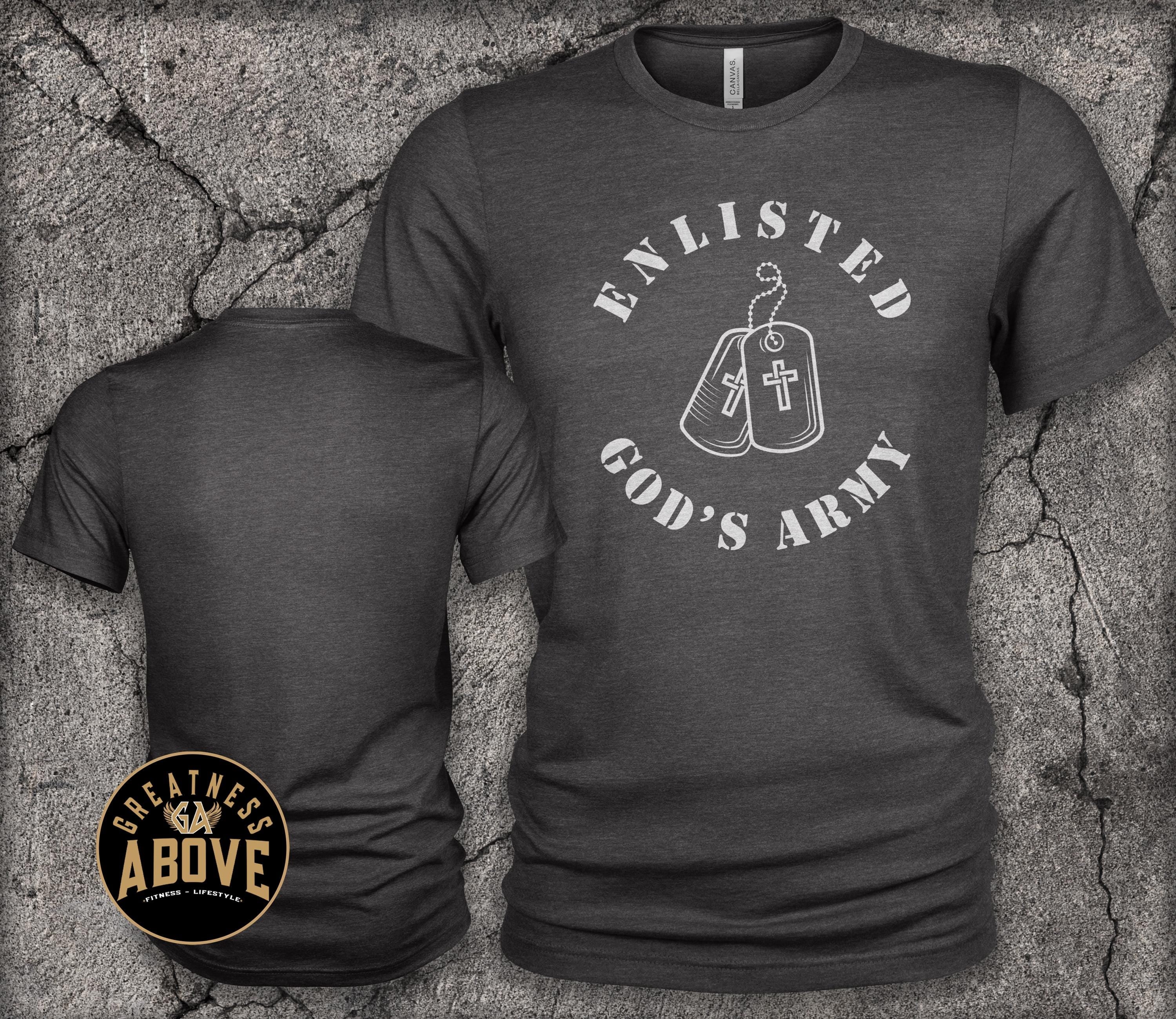 Christian Military TShirt | Enlisted in God's Army | Camo Dog Tag Design