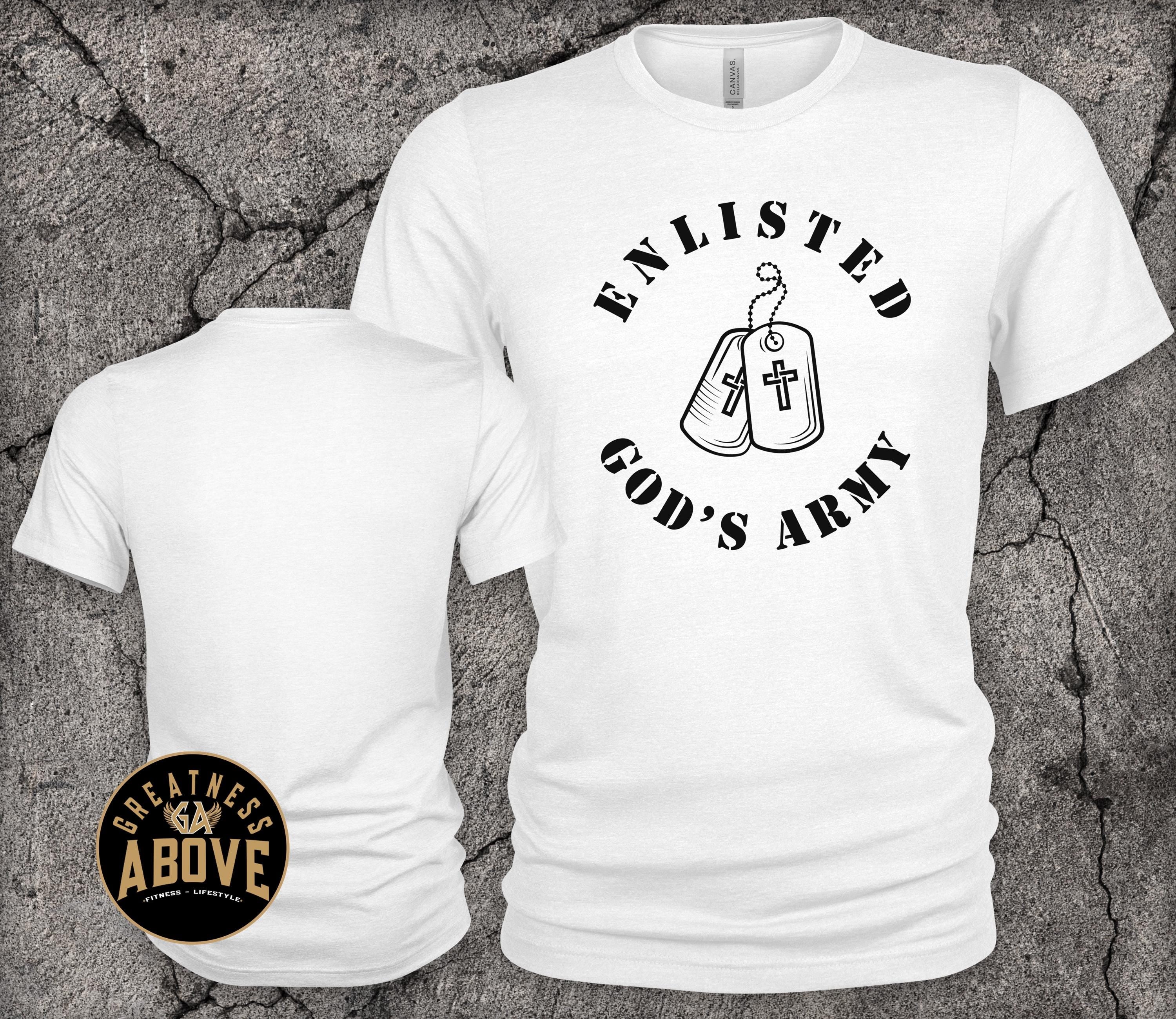 Christian Military TShirt | Enlisted in God's Army | Camo Dog Tag Design