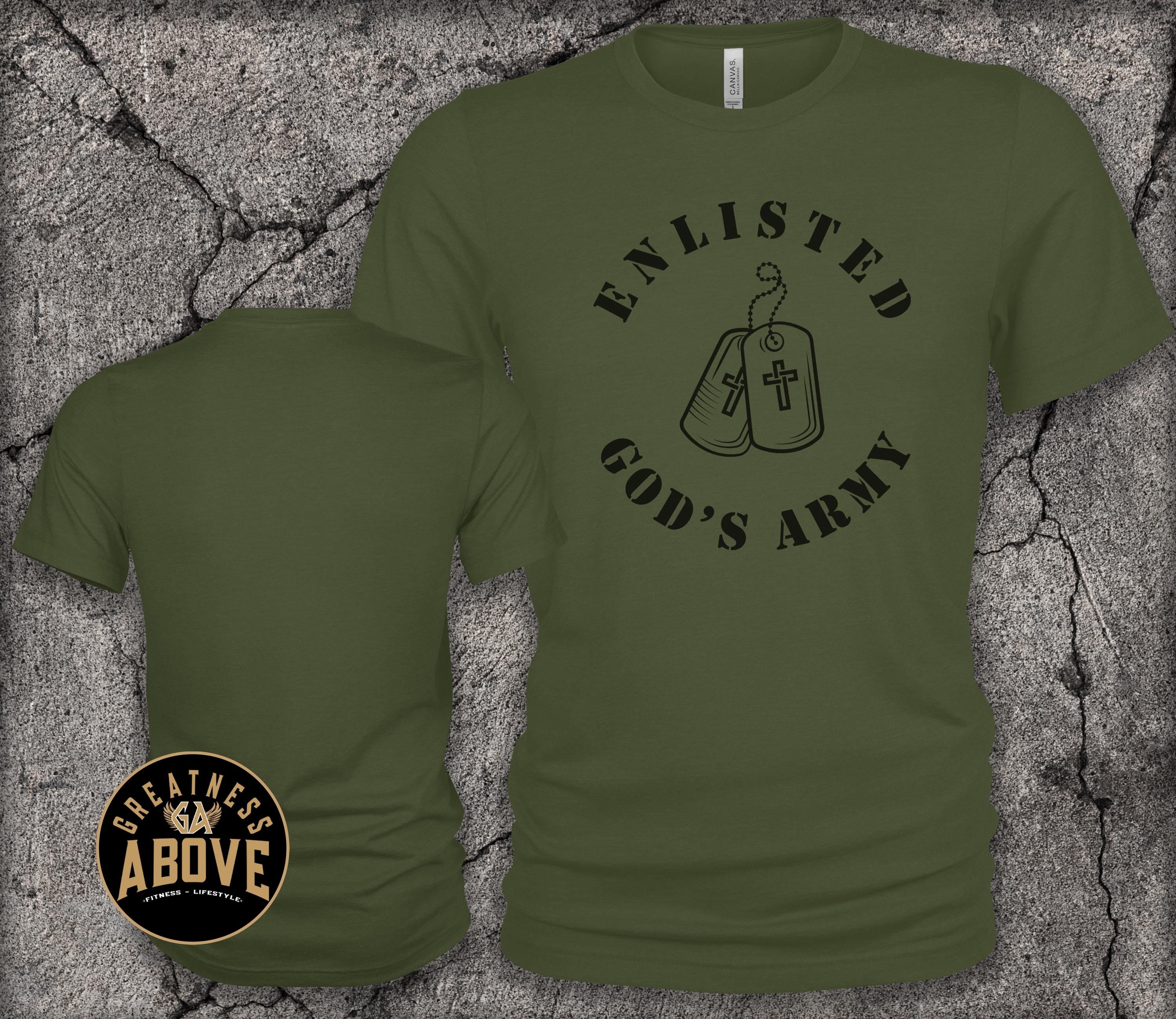 Christian Military TShirt | Enlisted in God's Army | Camo Dog Tag Design