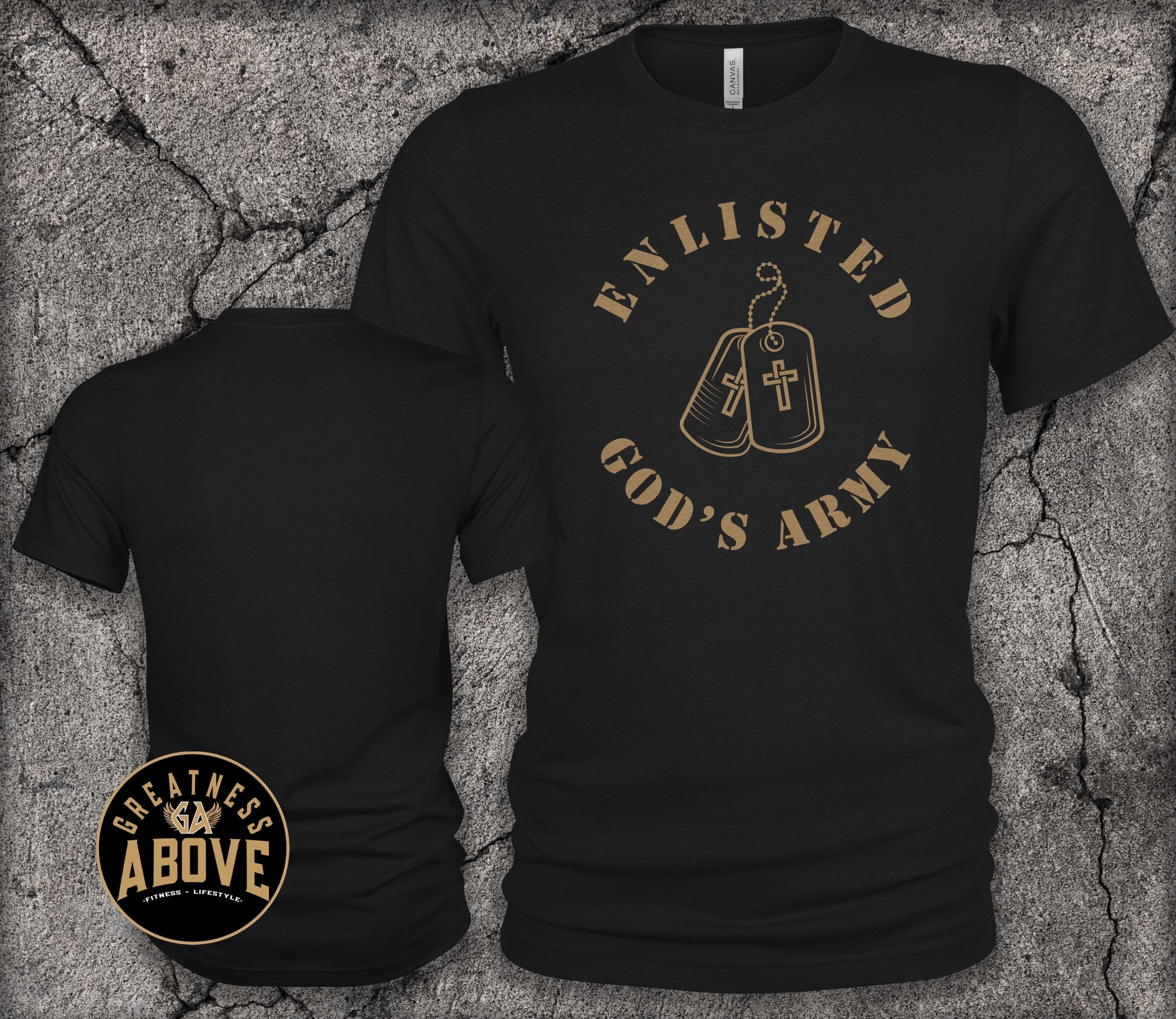 Christian Military TShirt | Enlisted in God's Army | Camo Dog Tag Design